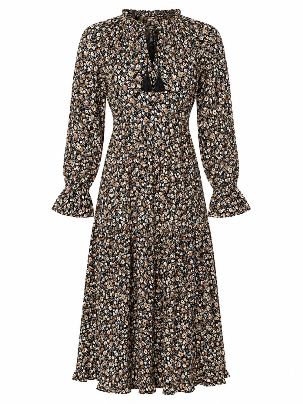 GIGIO Floral Maxi Dress Boho Long Sleeve Black Size Small